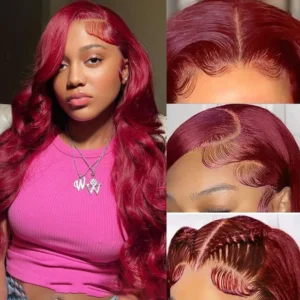 Red Human Hair Wigs 36 Inch 200 Density Body Wave Lace Frontal