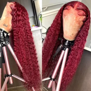 Red Human Hair Wigs 99J Burgundy 13x4 Lace Front Deep Wave Preplucked