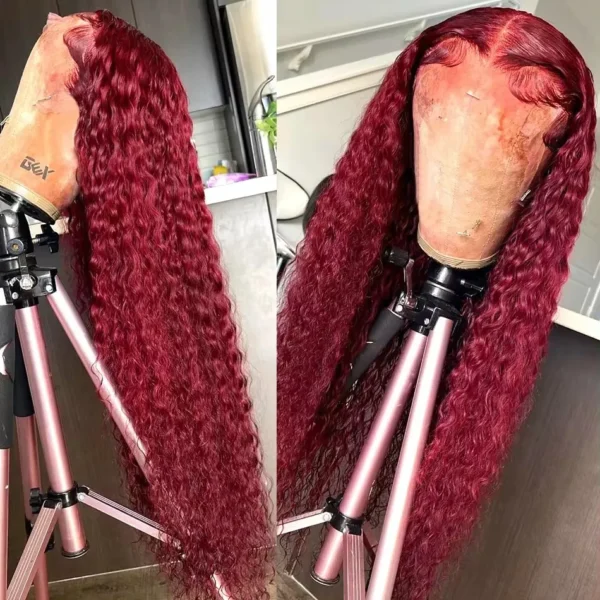 Red Human Hair Wigs 99J Burgundy 13x4 Lace Front Deep Wave Preplucked