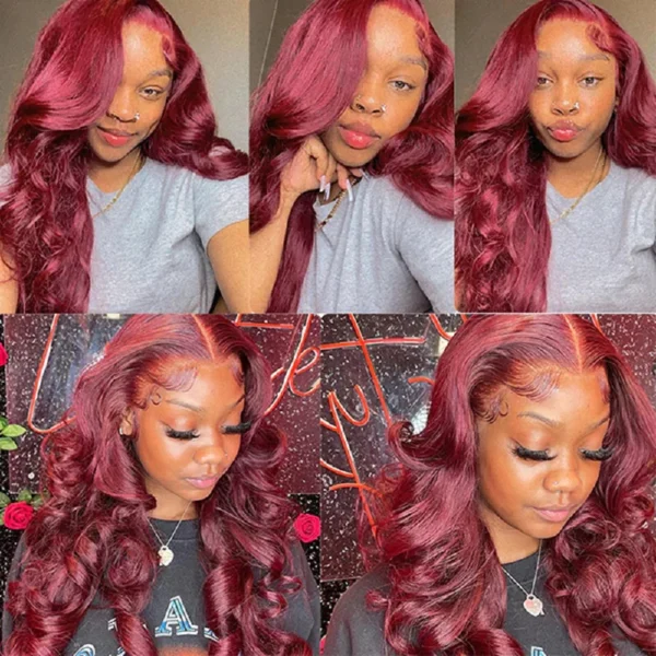 Red Hair Wig: 99J Burgundy Body Wave 13X6 Lace Front - Image 3