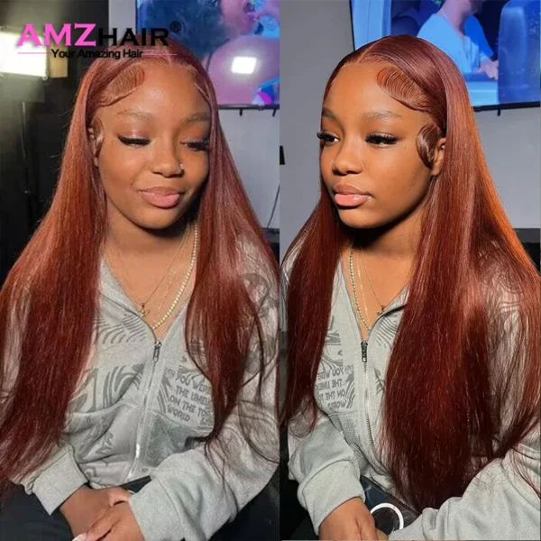 Red hair wig, Brazilian dark red, 13x4 lace frontal, pre-plucked