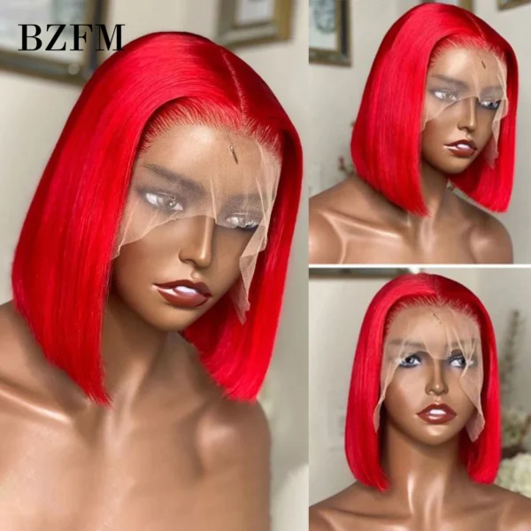 Red hair wig, short straight bob, 100% Brazilian human hair