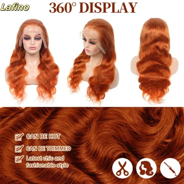 Red Human Hair Wigs Ginger Loose Wave 13x6 Lace Front Wigs 350 - Image 3