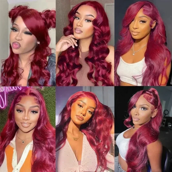 Red hair wig, bleached burgundy 13x4 lace frontal body wave - Image 3