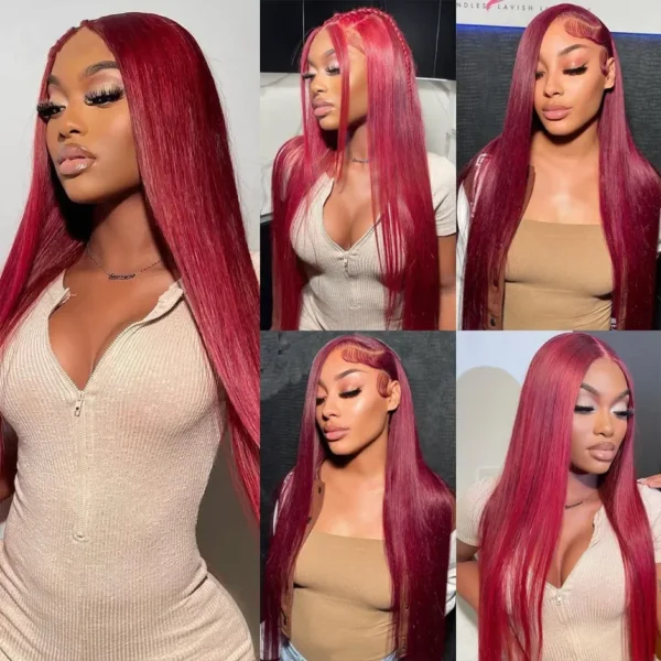 Red Human Hair Wigs 13x6 99J Burgundy Straight HD Lace Frontal Wig - Image 3