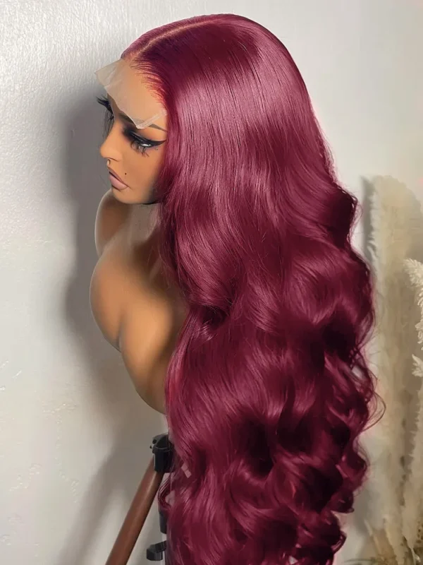 Red Human Hair Wigs 13x6 99J Burgundy Body Wave HD Lace Frontal