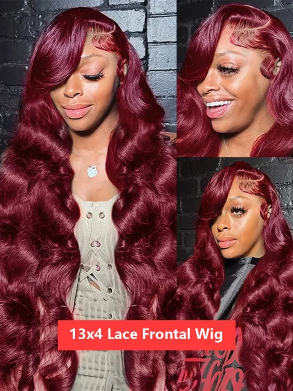 Red Human Hair Wigs 13x6 99J Burgundy Body Wave HD Lace Frontal - Image 5