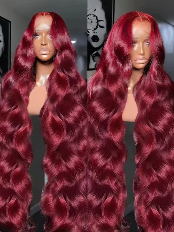 Red human hair wigs, Burgundy 13x6 lace front, glueless