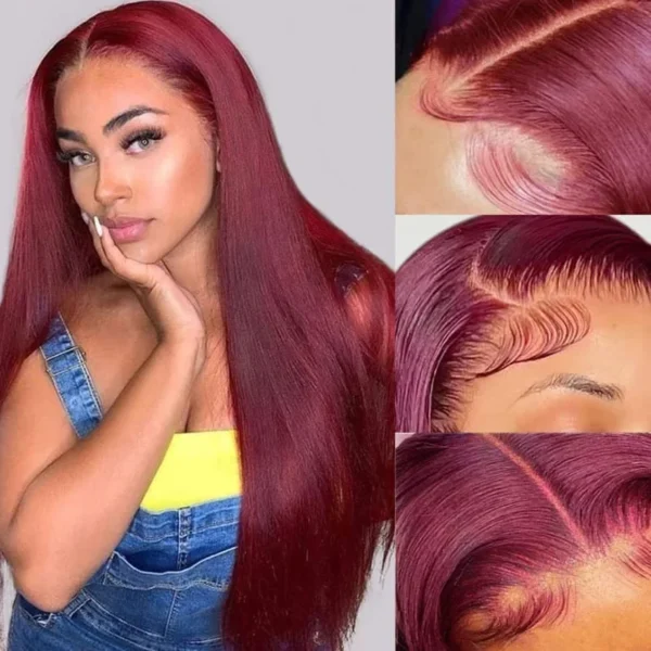 Red Human Hair Wigs 13x6 99J Burgundy Straight HD Lace Frontal Wig - Image 2