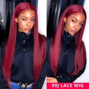 Red Human Hair Wigs 13x6 99J Burgundy Straight HD Lace Frontal Wig