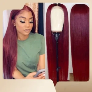 Red Human Hair Wigs 70CM Long Straight Fashion Lace Front Wig Women