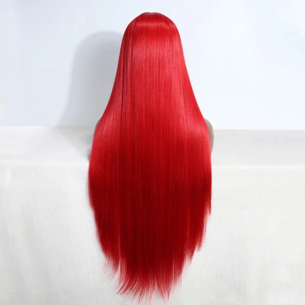 28-inch Red hair wig, long straight lace front for women - Image 2