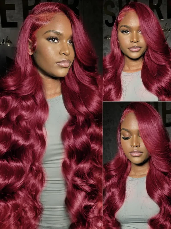 Red Human Hair Wigs 13x6 99J Burgundy Body Wave HD Lace Frontal - Image 3