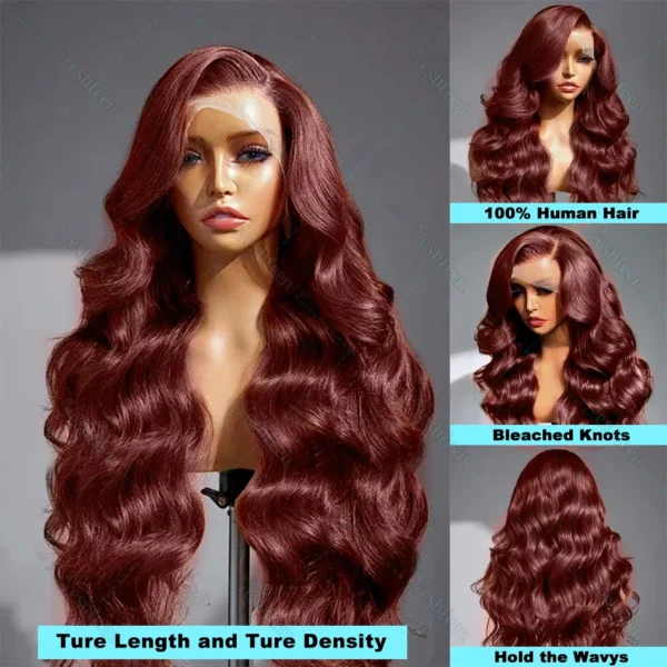 Red human hair wigs, 30-34 inches, body wave, lace front - Image 2