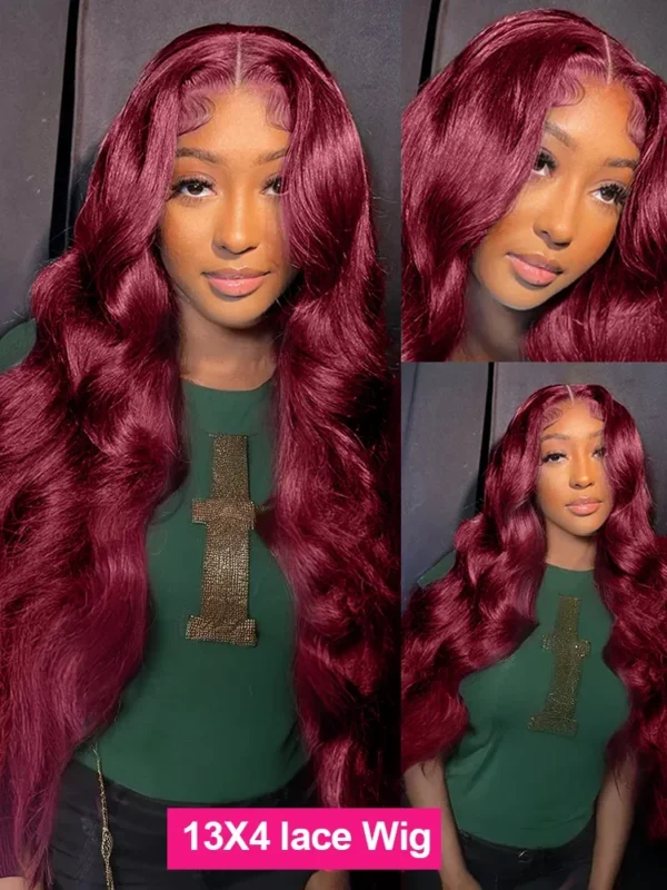 Red human hair wigs, Burgundy 13x6 lace front, glueless - Image 4