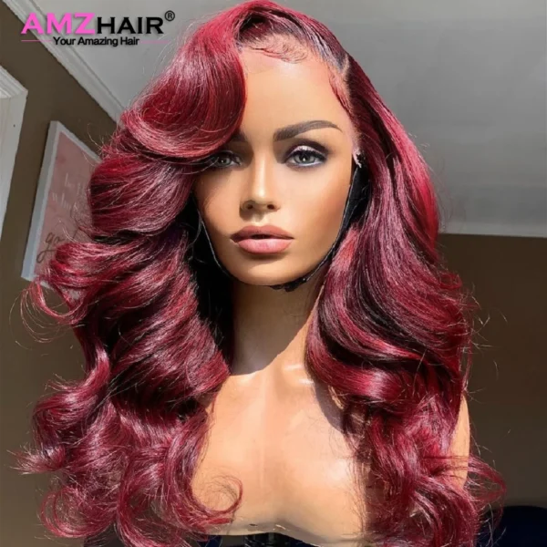 Red Hair Wig: 99J Burgundy Body Wave 13X6 Lace Front