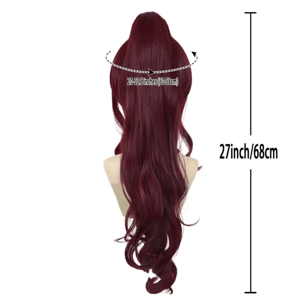 Red Human Hair Wigs Megara Dark Red Ponytail Cosplay Costume Accessory - Image 5