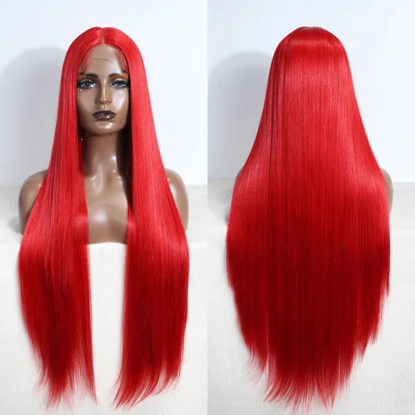 28-inch Red hair wig, long straight lace front for women