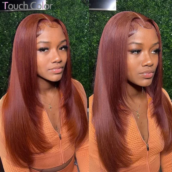 Red Human Hair Wigs Bone Straight 13x4 Lace Front 36 Inch Pre-Plucked