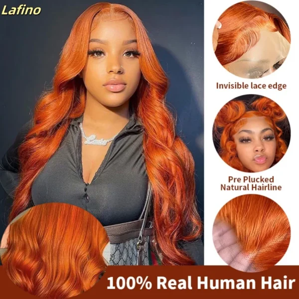 Red Human Hair Wigs Ginger Loose Wave 13x6 Lace Front Wigs 350 - Image 2