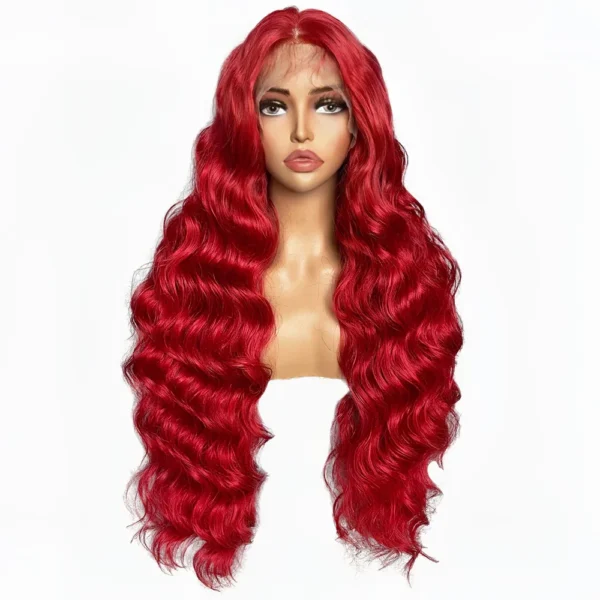 Red hair wig, synthetic long wave lace frontal with baby hair - Image 2