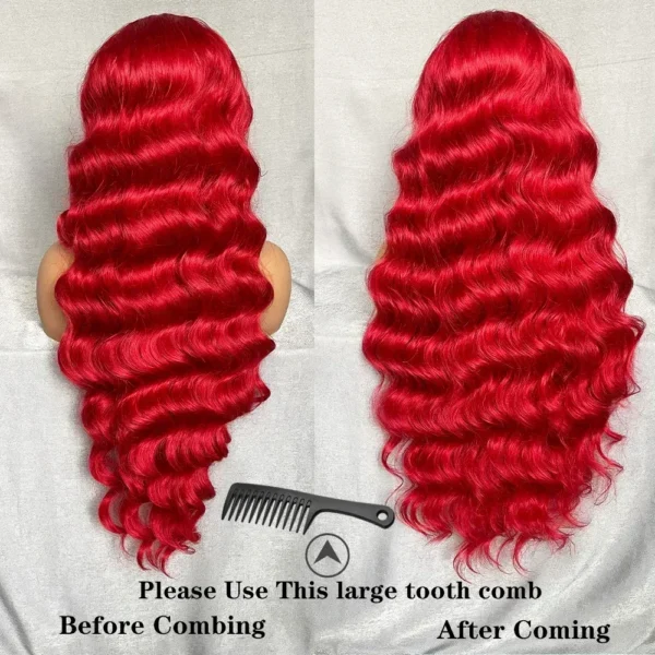 Red hair wig, synthetic long wave lace frontal with baby hair - Image 5