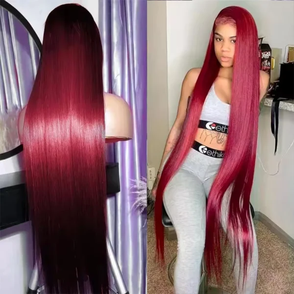 Red Human Hair Wigs Pre-Cut Glueless 13x4 Lace Frontal Wig