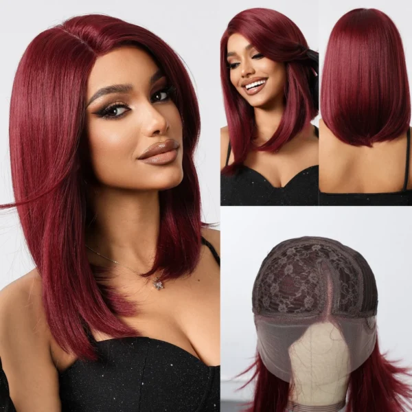 Burgundy Red Synthetic Lace Front Bob Wig, Heat Resistant Fiber, Short