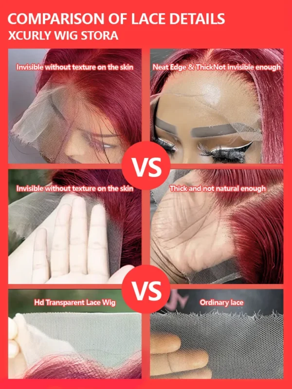 Red Human Hair Wigs 13x6 99J Burgundy Body Wave HD Lace Frontal - Image 6